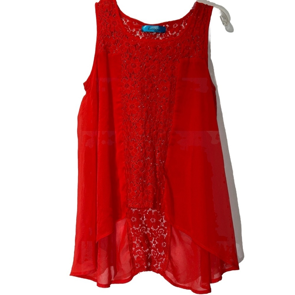 Buttons Red Lace Sleeveless Top Women’s Small